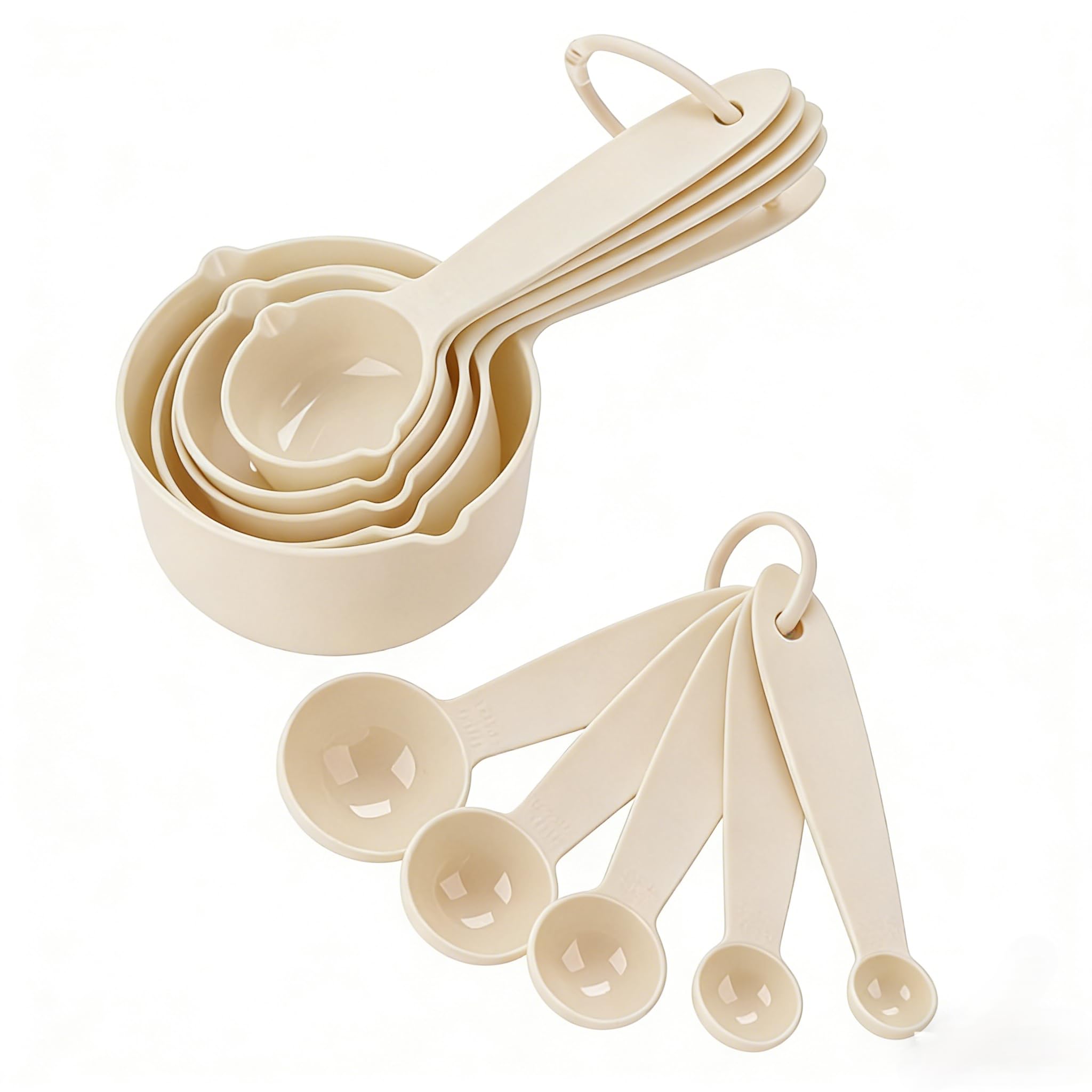 Measuring Cups,10 Piece Plastic Measuring Cups and Spoons Set,Plastic Measure Cup Set, Baking Measure Cup, Baking Gadgets, for Kitchen Bakings and Cooking（Beige）