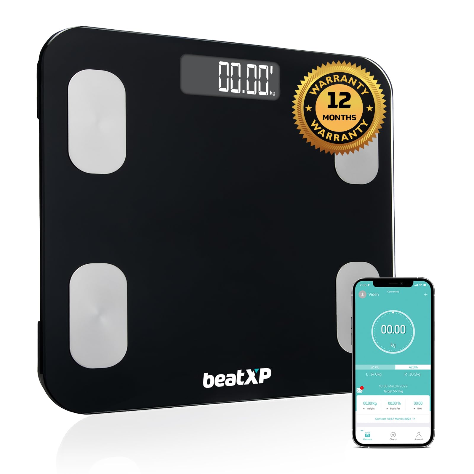 beatXP Weighing Scale with 13 Essential Body Parameters | Bluetooth Weighing Machine with Smart Fitness App and Backlit LCD Display (12 Months Warranty) (SmartPlus) (B09WQSMQYF) Amazon Price History, Amazon Price Tracker