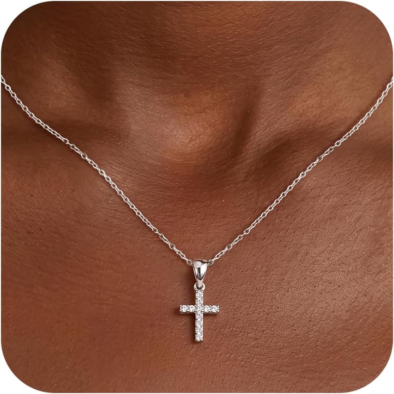 925 Sterling Silver Cross Necklace for Women,Silver Cross Chain Necklace