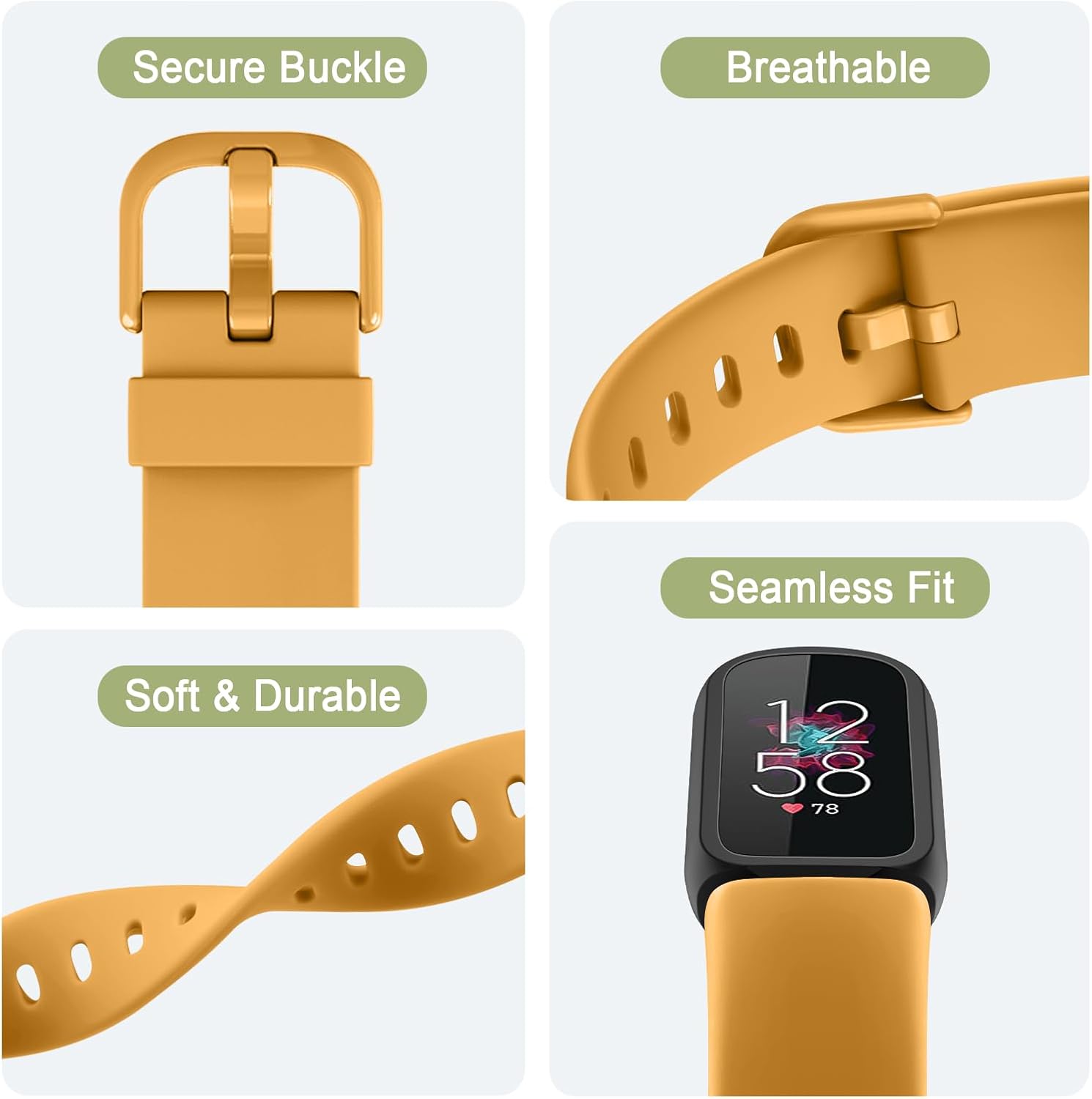 Tobfit 6 PACK Sport Bands Compatible with Fitbit Luxe Bands for Women Men, Soft Silicone Waterproof Straps Replacement Wristbands Compatible for Fitbit Luxe Watch Band(6 Pack) - Image 4