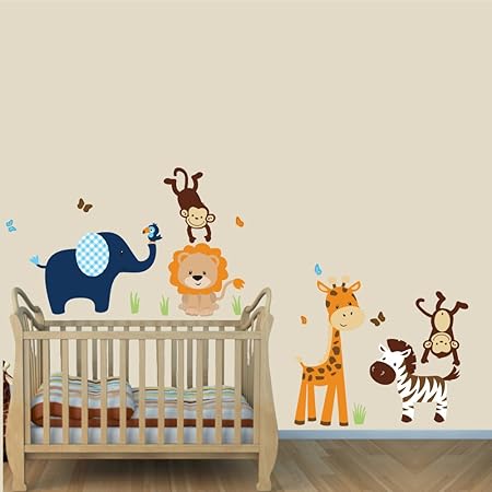 Amazon Com Mini Yellow Gray Jungle Animal Wall Decals Jungle Stickers For Baby Rooms Baby