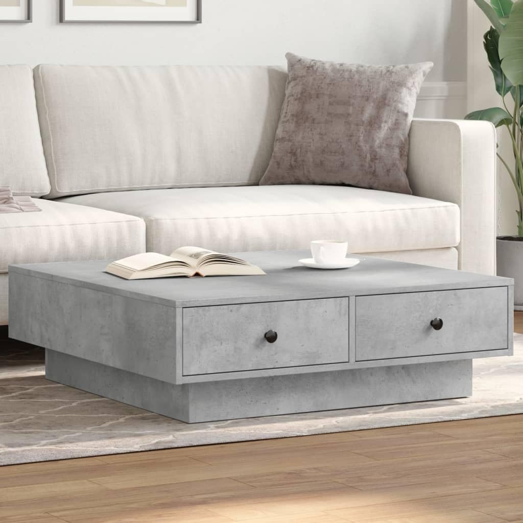 SXZenSpace Concrete Grey Coffee Table 90x90x28 cm Engineered Wood Side for Living Room with Storage Shelf, Modern Industrial Occasional Small Lounge and Tea Area