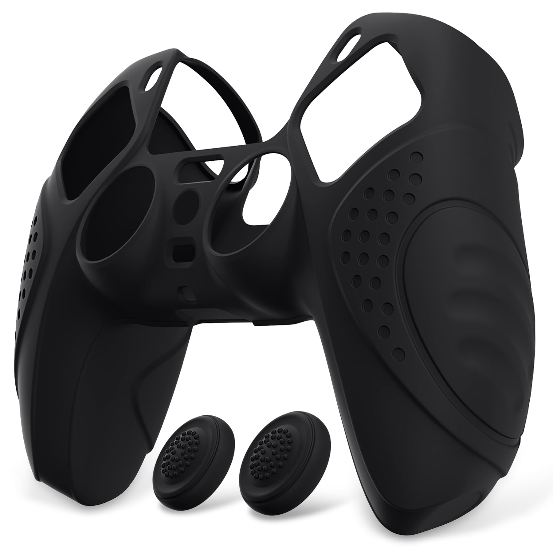eXtremeRate PlayVital Ergonomic Soft Silicone Controller Skin, Anti-Slip Protector Case Cover for ps5 Controller with Thumb Grips, Guardian Edition, Black - 3