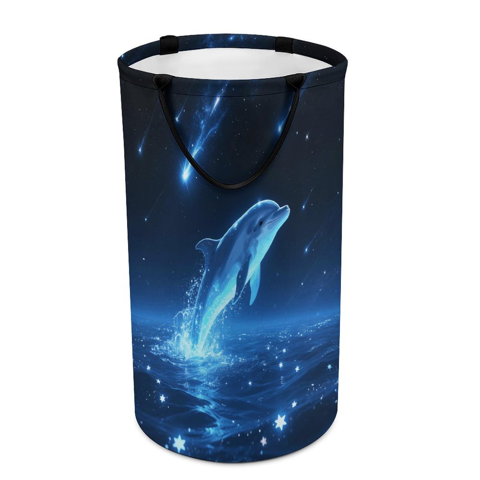 Star Swimming Dolphin Laundry Basket with Handles Large Collapsible Laundry Bag Freestanding Waterproof Clothes Hamper Decor Storage of Dirty Clothe for Family Bathroom 86L