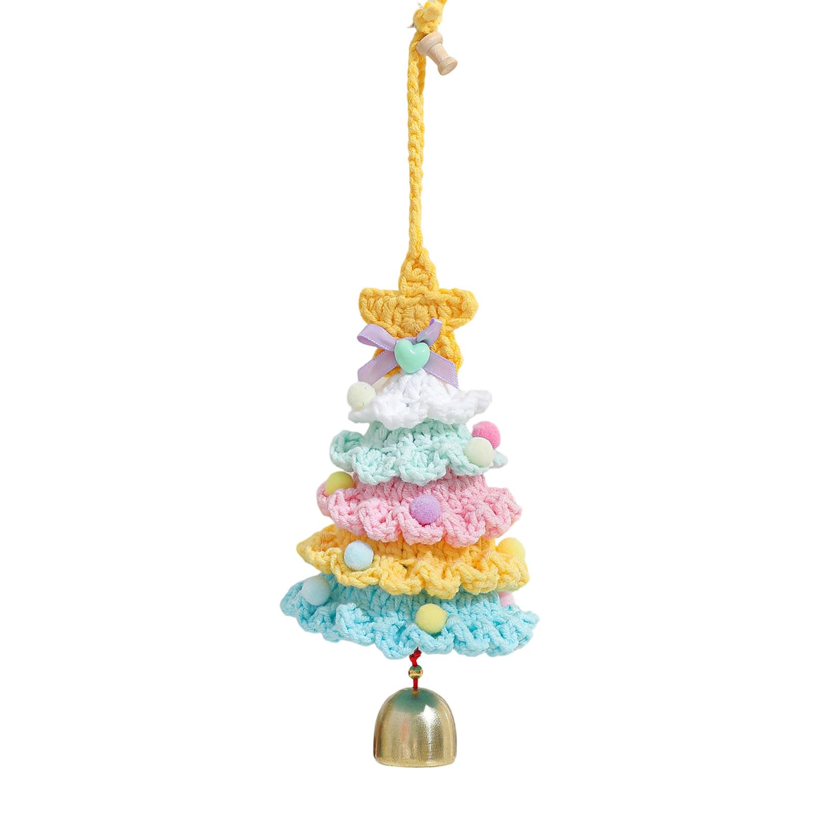 KAQNTUD Crocheted Christmas Tree Hanging Decoration Handmade Yarn Decoration with Bell for Car Interior Holiday and Festive Holiday Accents