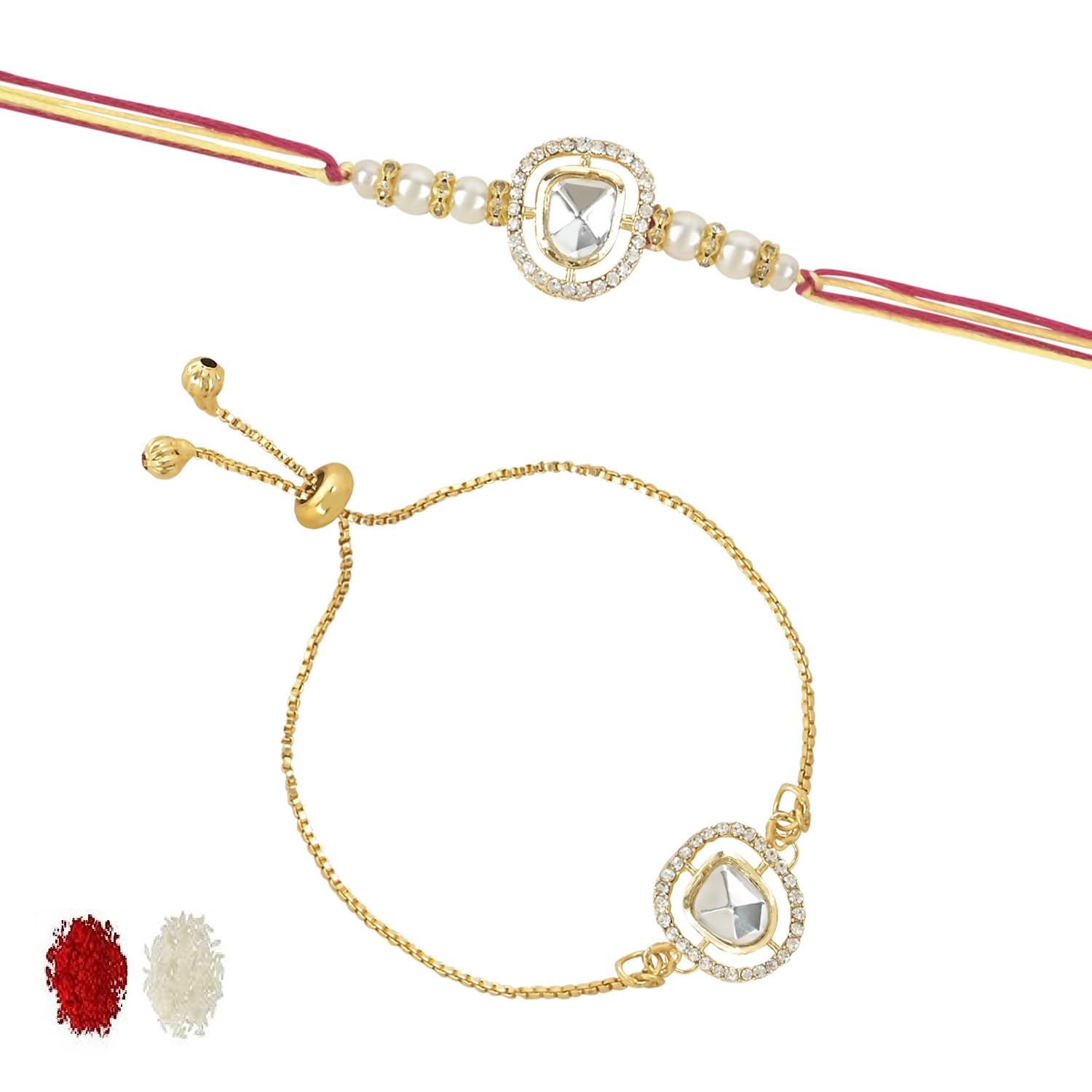 I Jewels Mens Kundan Pearl Bhaiya Bhabhi Lumba Rakhi Bracelet Combo Set With Roli Chawal & Rakshabandhan Card (R094W-Co) (B0C96QFWHS) Amazon Price History, Amazon Price Tracker