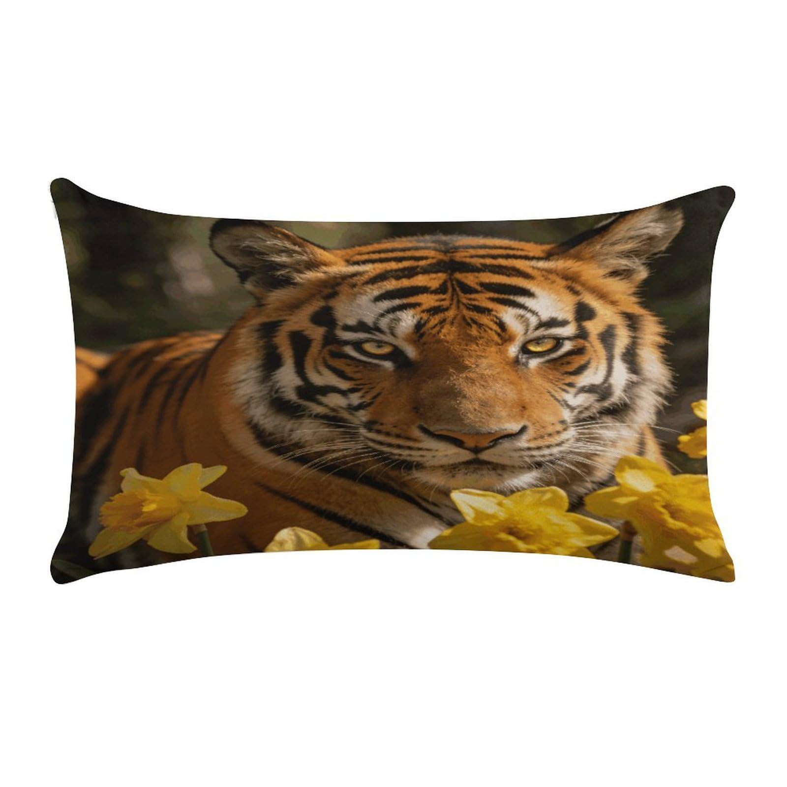 Fodpand Style Tigers And Yellow Flowers Pillow Cases Set Of 1 Extra Soft Pillow Protectors With Hidden Zipper Perfect For Hotels, Guest Rooms,Bedroom 12X20 Inches Pillows Not Included