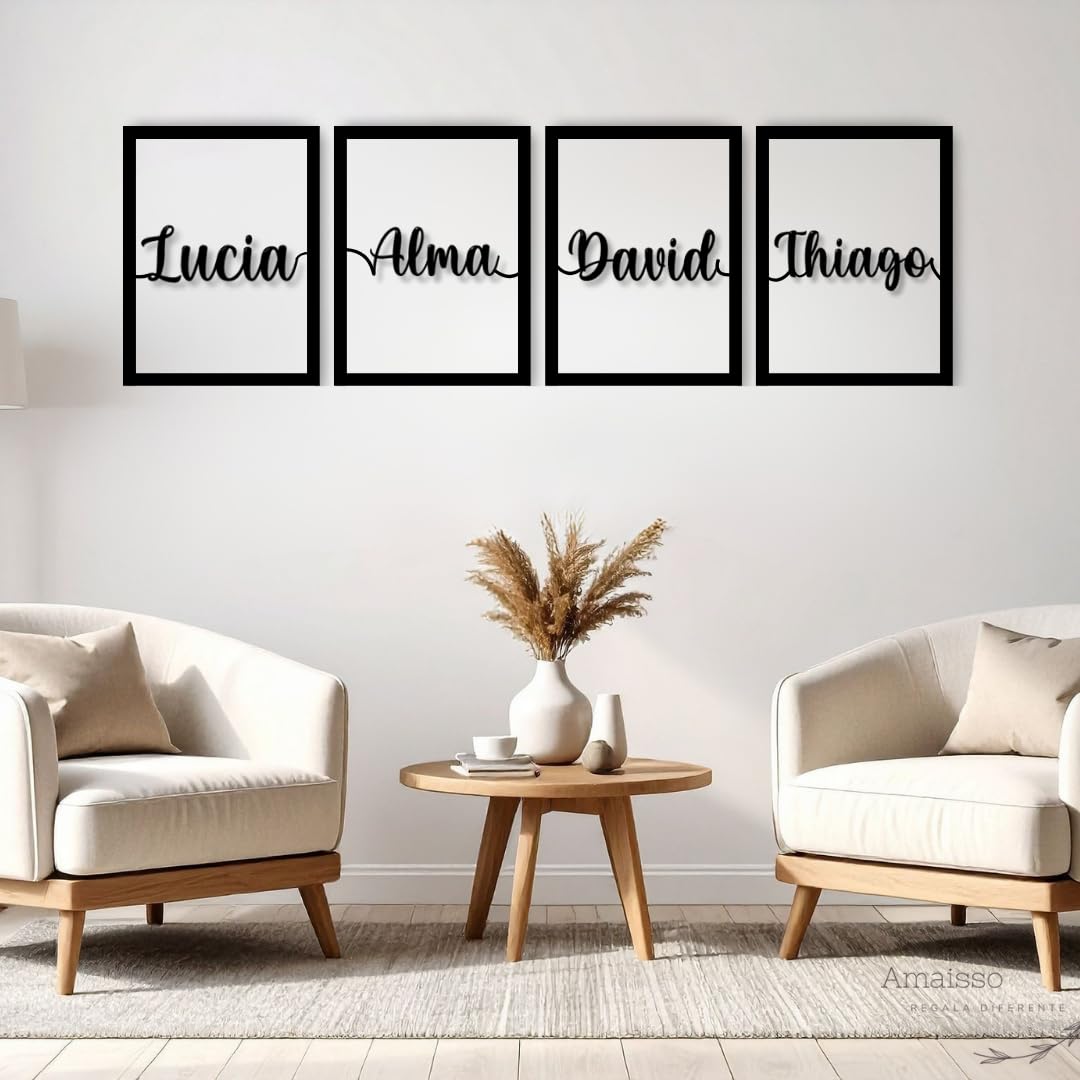 Cuadros Decorativos Personalizados con Nombres | 4 Paneles de Madera 40x30 cm | Decoración para Pared de Dormitorio, Salón o Habitación | Regalo de Pareja para Bodas y Aniversarios (4 o más Nombres)