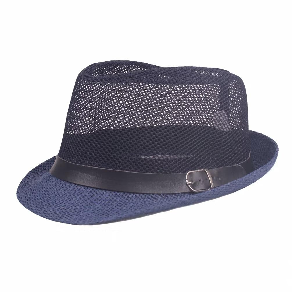 Plancholo Sombrero Panamá de malla para hombre, sombreros de jazz para verano, playa, sombrero de paja para viajes, sombrero de sol