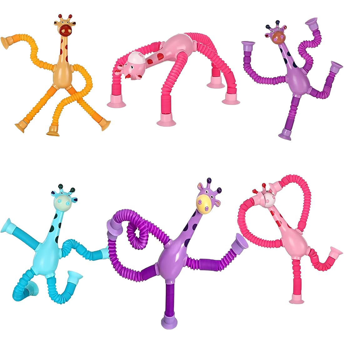 Juguete Sensorial de Jirafa Telescópica con Ventosa, 6 Piezas, Tubo Pop Flexible para Niños, Juguetes Sensoriales, Juguetes Educativos Antiestrés para Desarrollo Sensorial 2-6 Años