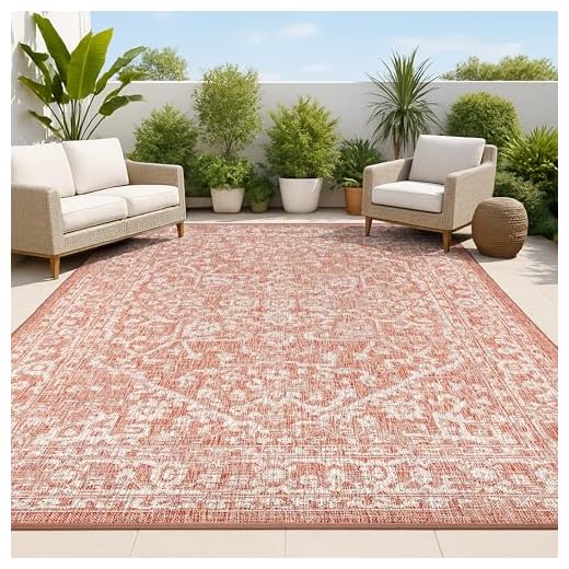 JONATHAN Y SMB104A-3 Malta Bohemian Medallion Textured Weave Indoor Outdoor -Area Rug, Coastal, Traditional, Transitional Easy-Cleaning,Bedroom,Kitchen,Backyard,Patio,Non Shedding, Red/Taupe, 3 X 5