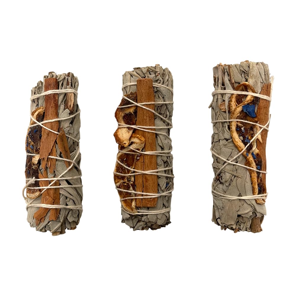 Smudge Stick, White Sage, Cinnamon and Orange 4", Pack of 3