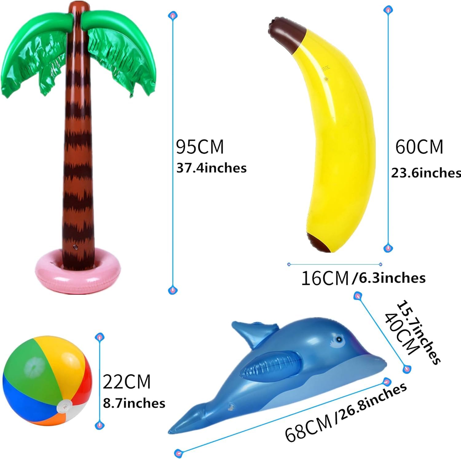 Yetech 9PCS Palmiers Gonflables Flamingo Jouets ,Gonflable Banane Balles De Plage Volant Perroquet Dauphin,90CM Pastèque Anneau de Natation Gonflable,la Toile de Fond de Plage de décor de fête
