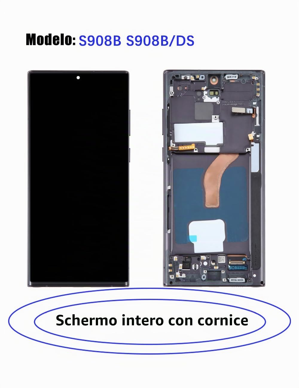 Display Schermo per Samsung S22 Ultra S908B S908B/DS TFT Nero con Cornice | Senza Impronte Digitali，con kit di riparazione，TFT LCD，HD Display，Sostituire lo schermo,Schermo non Curvo,EU Version