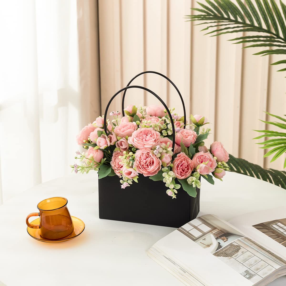 Bouquet Di Peonie Artificiali 4 Mazzetti – Fiori Finti In Seta Rosa/Viola Per Matrimoni E Decorazione Casa