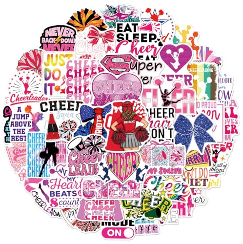 Cheerleaders Stickers 50PCS Cute Cheer Vinyl Waterproof Sticker for Laptop Water Bottles Helmets Luggage Party Favors Sports Stickers for Decorating The Cheerleading Team of Teenagers (Cheer)