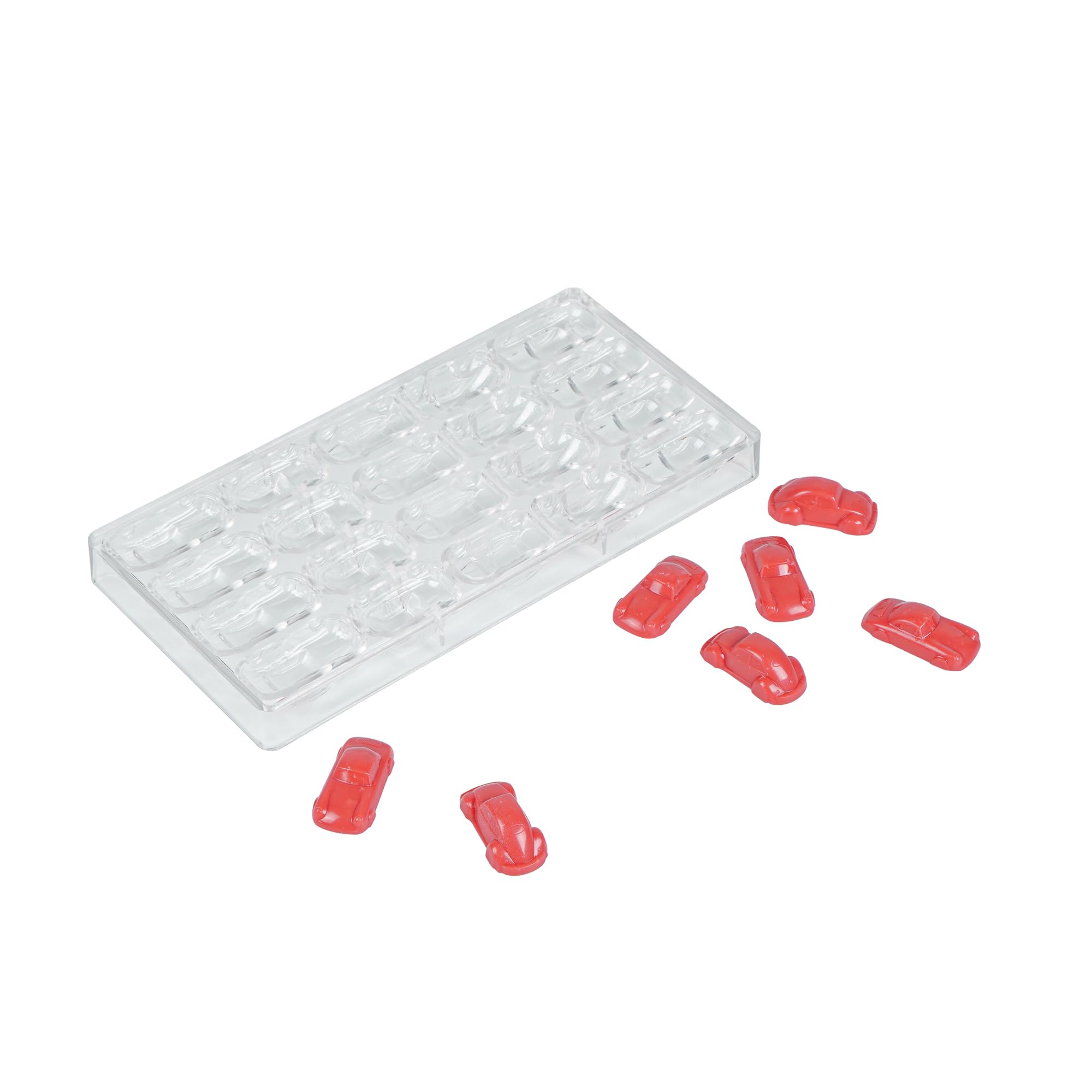 Pastry Tek - Molde moldeador de chocolate de 10.8 x 5.3 pulgadas, 1 molde de caramelo congelable, 20 cavidades, forma de coche 3D, molde de chocolate de policarbonato transparente, apto para