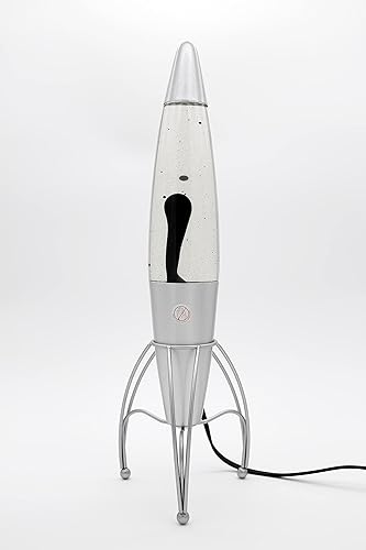Inspired Designs Retro Rocket Ship - Lámpara de lava ferrofluida con cera negra magnética y líquido transparente, 15 pulgadas