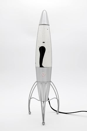 Inspired Designs Retro Rocket Ship Ferrofluid Lava Lamp with Magnetic Black Wax and Clear Liquid, 15 inch