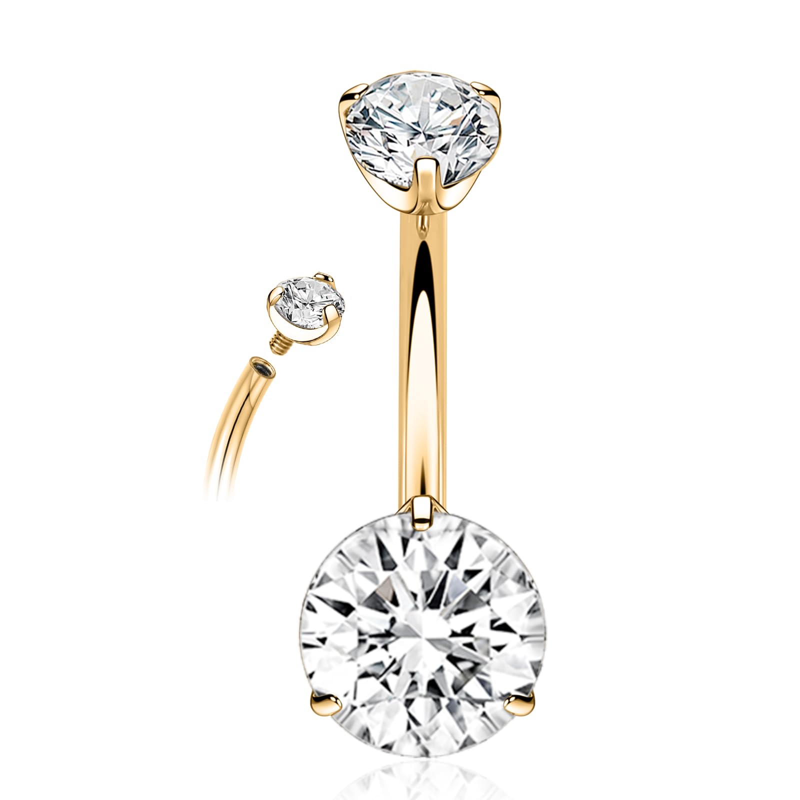 PEAKLINK Titanium Belly Button Ring 14G Belly Jewelry Navel Bar Internally Threaded Belly Barbell with Double Cubic Zircon Navel Jewelry Navel Belly