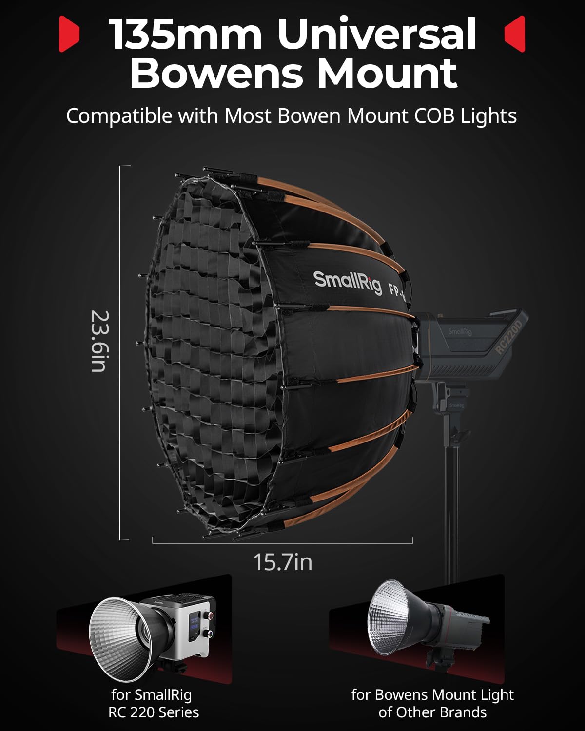 SmallRig FP-60 Parabolic Softbox, Bowens Mount, Quick-Setup, Dual Diffusion with Grid, 5396