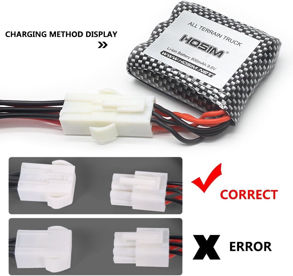 Hosim 2pcs 9.6V 800mAh RC Car Rechargeable EL-6P Li-ion Battery & 1 pcs USB Charger, Spare Replacement Parts Assessory 9112 9122 9123 1/12 Scale All Terrain RC Truck (3rd Version)