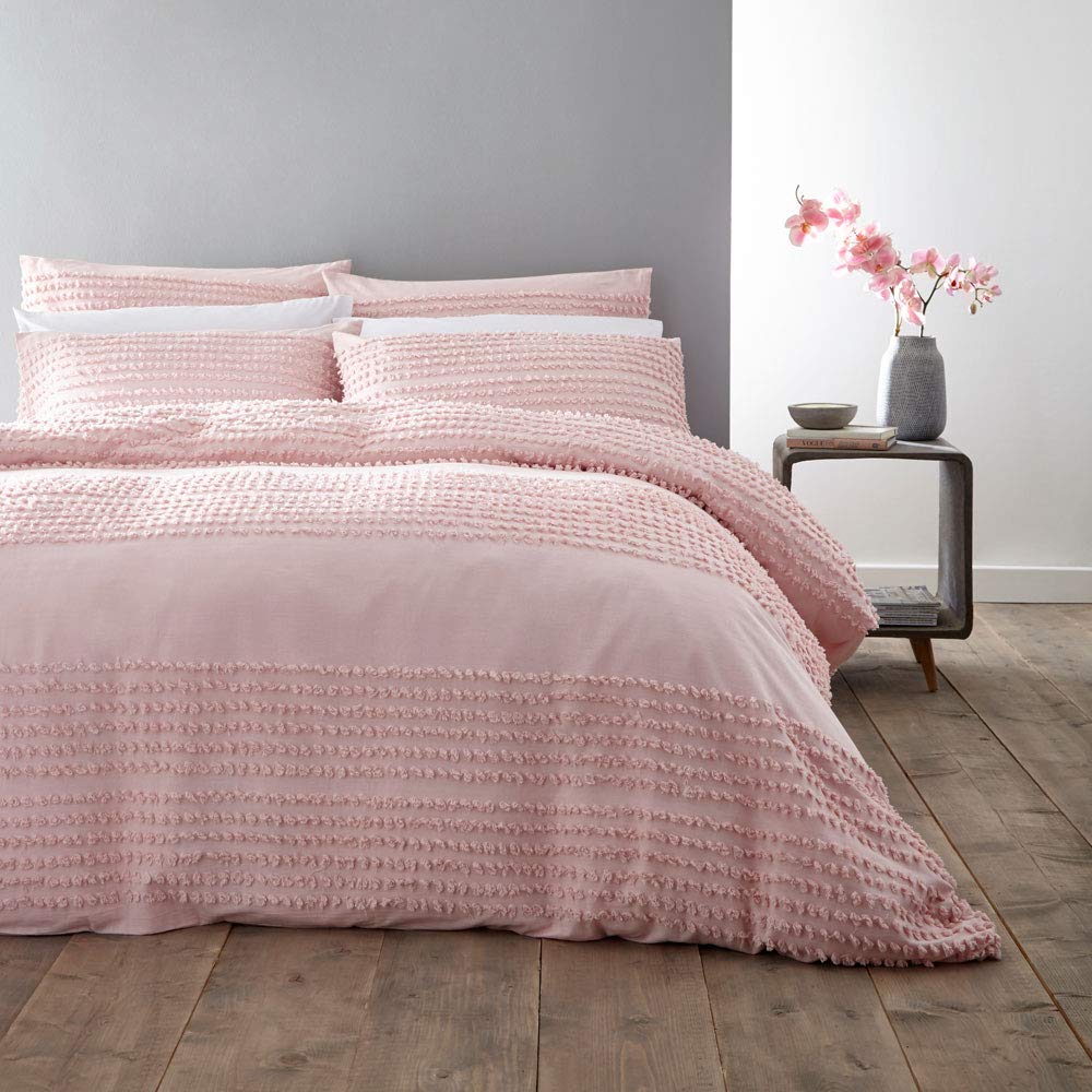 Bianca Malmo Tufted Cotton Bands Super King Duvet Set Blush