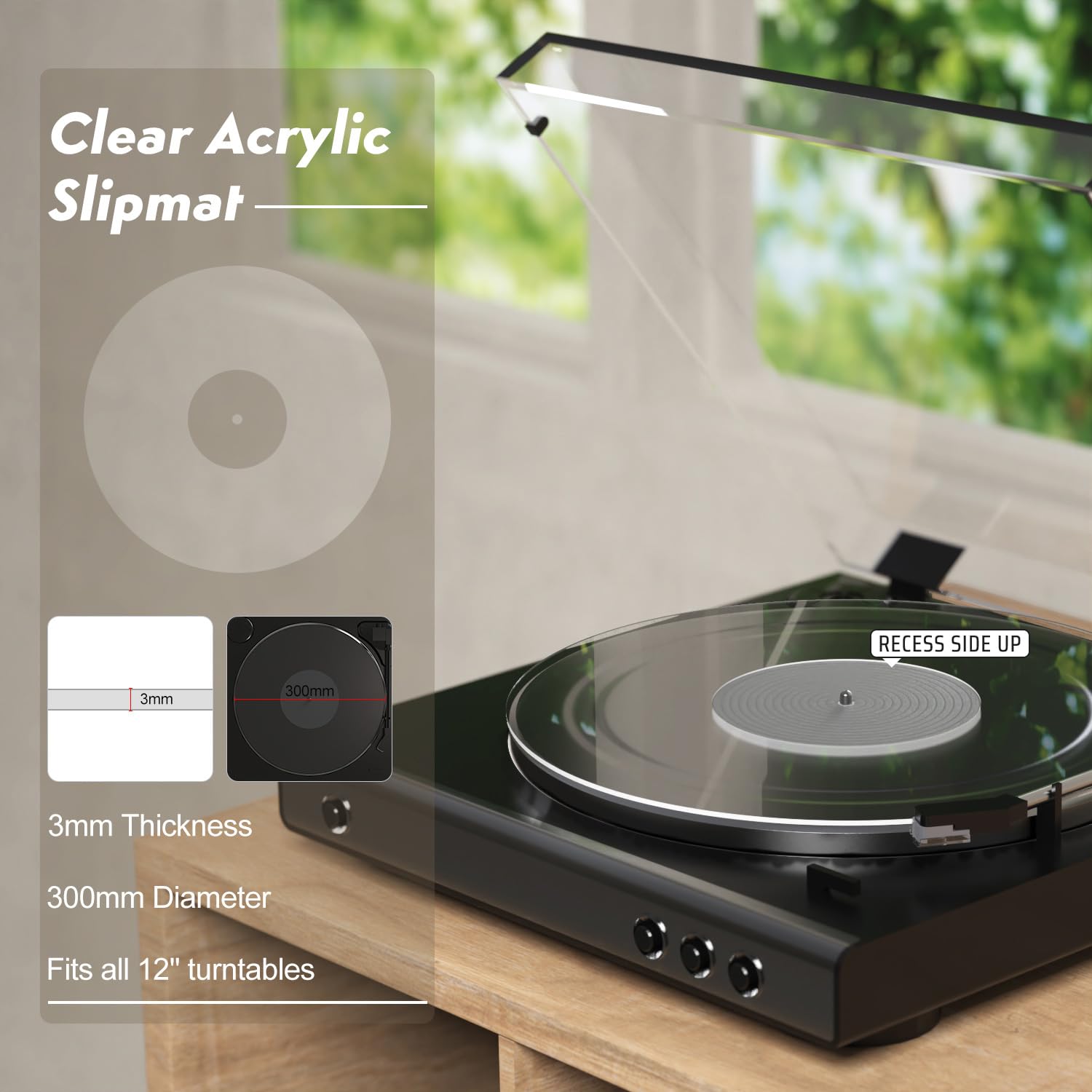Tapis De Plateau Antistatique 295mm Pour Tourne-Disque Vinyle - Mat Silicone 3mm Épaisseur Noir