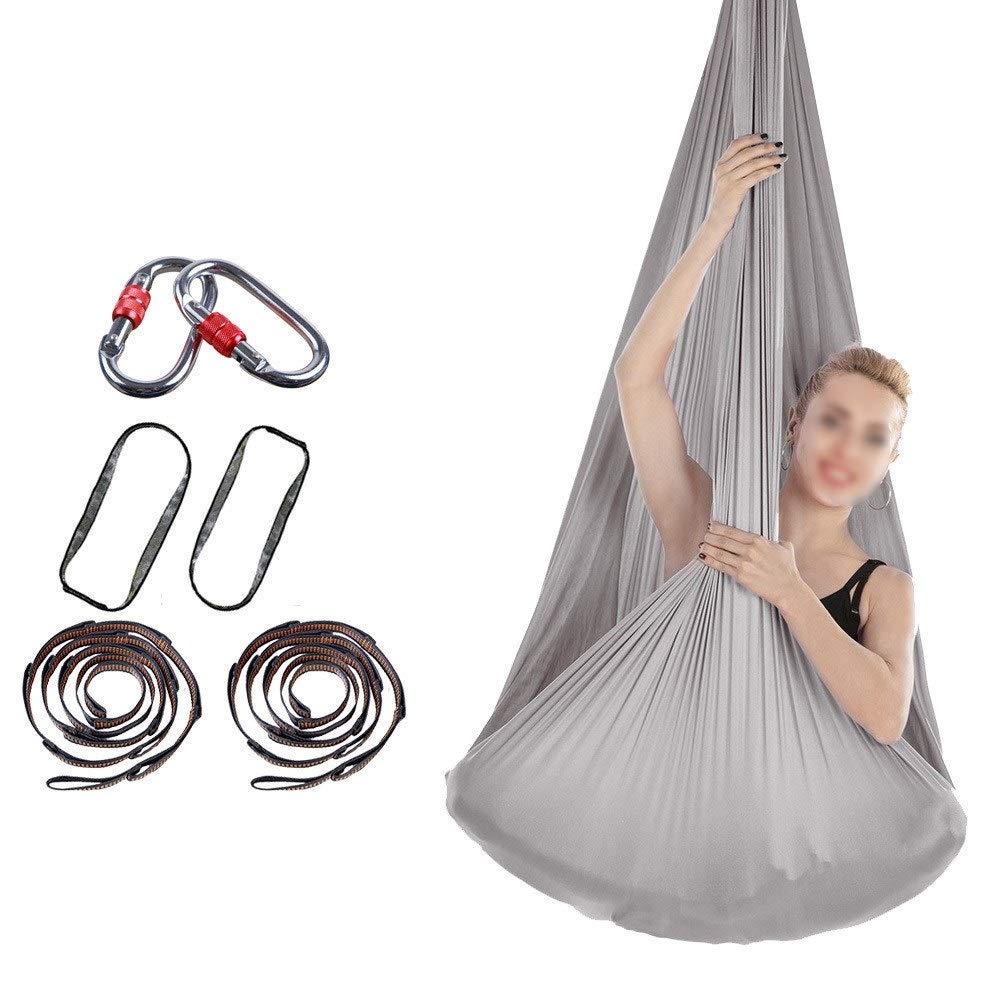 LHHL Elastic Aerial Yoga Hammock Swing Multifunction Anti-Gravity Yoga Belts for Yoga Training Yoga for Sporting 4 * 2.8m (Color : Gray, Size : 400x280cm/157x110in)