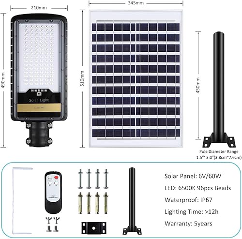 Miniatura 2 de Farolas solares de 8000 W para exteriores, del atardecer al amanecer IP67 de seguridad LED con poste de montaje y soporte de control remoto para
