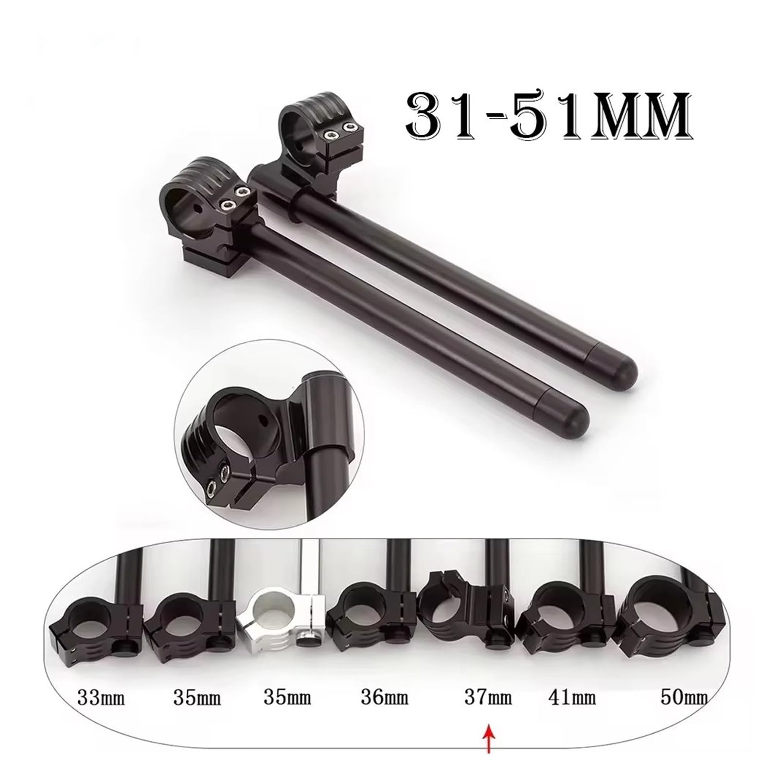 Universale CNC Rised 31 33 35 36 37 41 43 45 47 50 51mm Moto Clip On Ons Forcella Riser 7/8 "22MM Manubrio Riser Manubrio Moto(Riser Black 50mm)