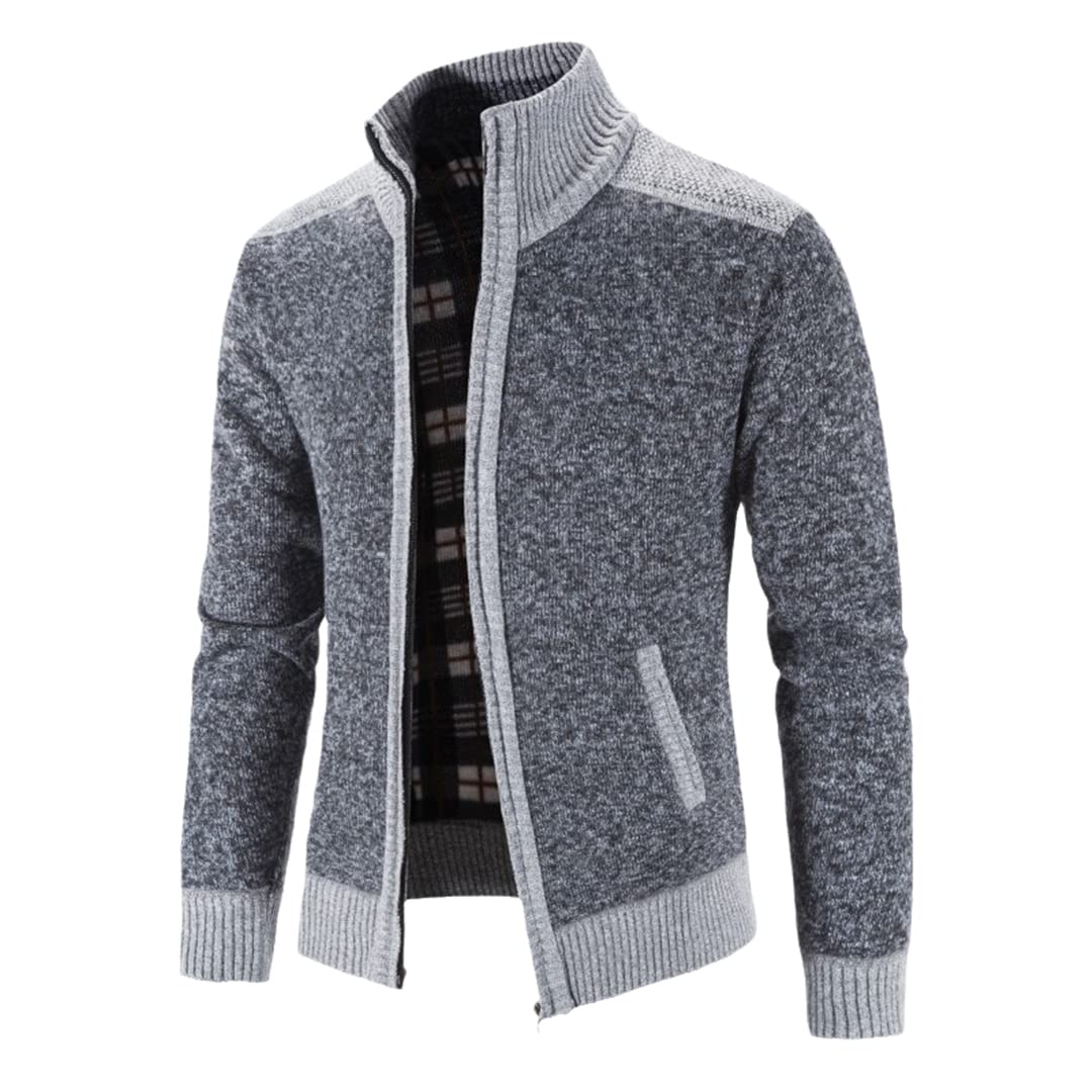 Vogrtcc Chaqueta de suéter de los hombres Abrigo de remiendo de moda Chaqueta de suéter de punto Slim Fit cuello alto grueso Cardigan abrigos hombres