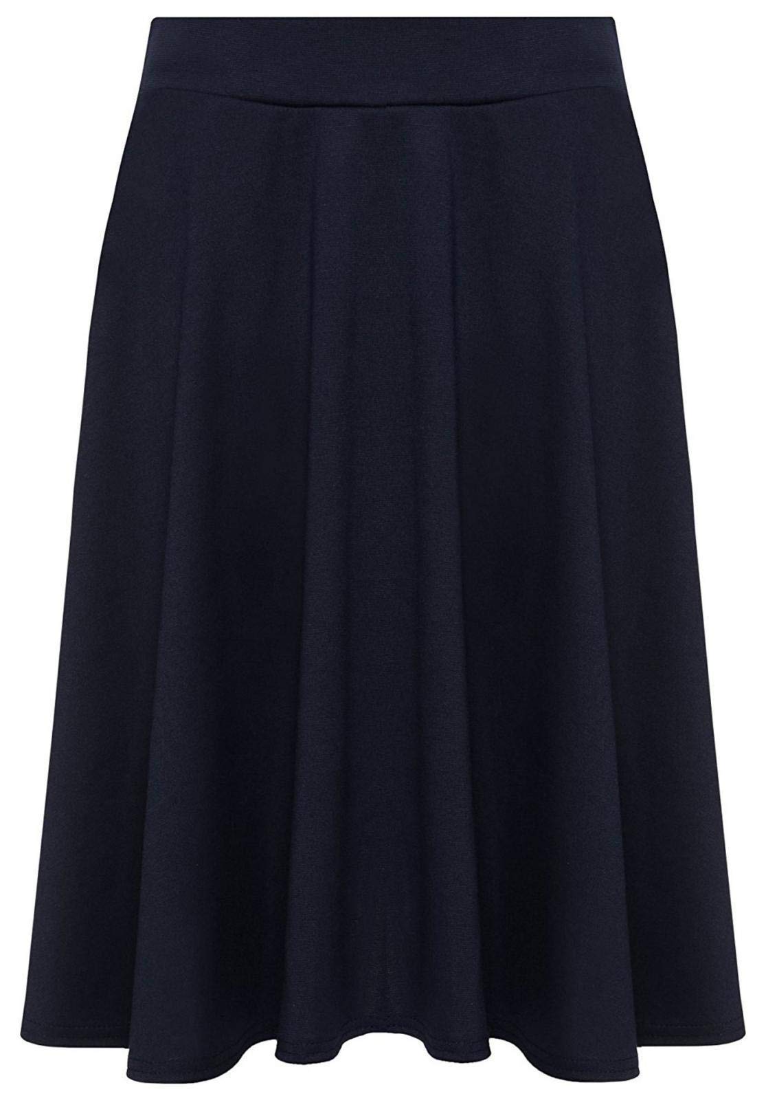 GOSTYLES® Womens Plain & Tartan Soft Stretch Midi Skirt, Ladies Knee-Length Elasticated Waistband Swing Style Scottish Check Skater (Navy, 20)