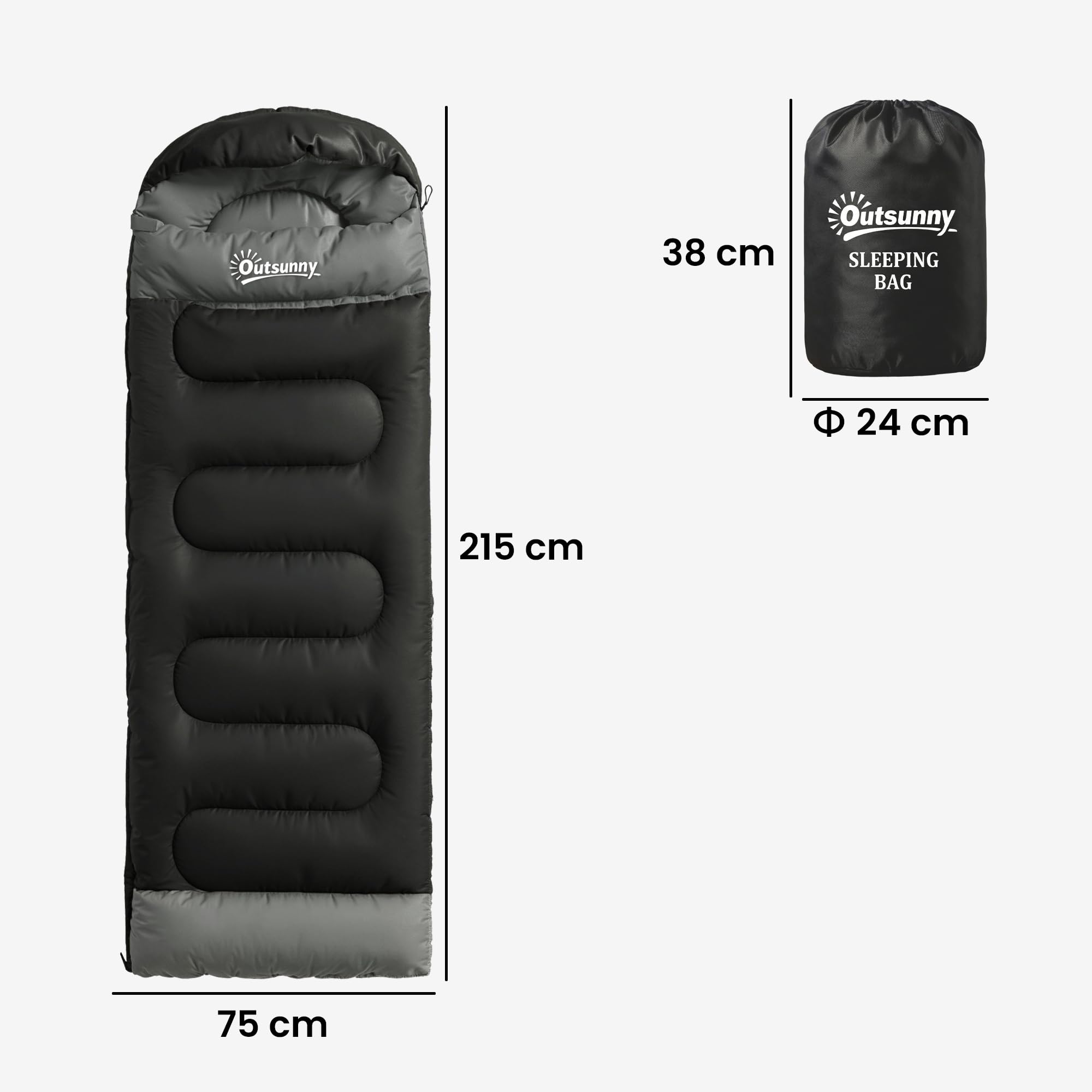 Outsunny Saco de Dormir Compacto para Adultos 3 Estaciones Negro