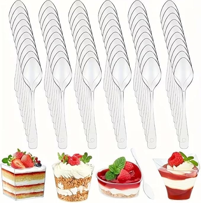 Cucharas de Plástico de Alta Resistencia,Cucharas 10.7cm de Transparente Reutilizable para Helado, Café, Postres. (100, Cucharita Transparente)
