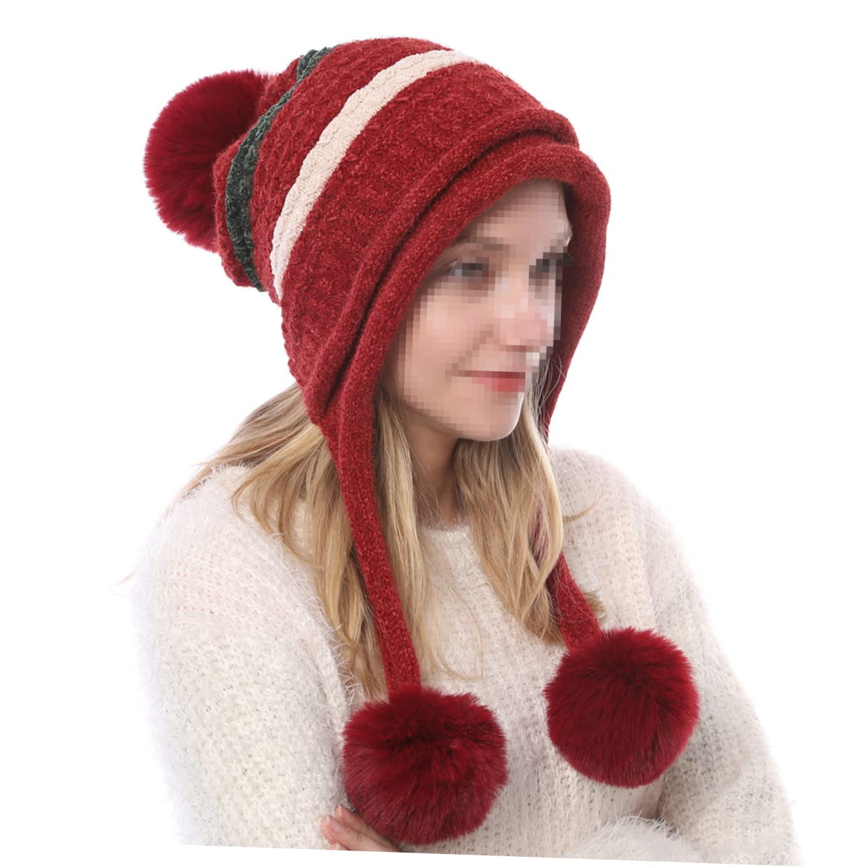 GALPADA 3piezas Gorro De Lana Para Mujer Pompones Diseño Cálido y Cómodo Gorro De Esquí Unisex Para Actividades Al Aire Invierno Rojo