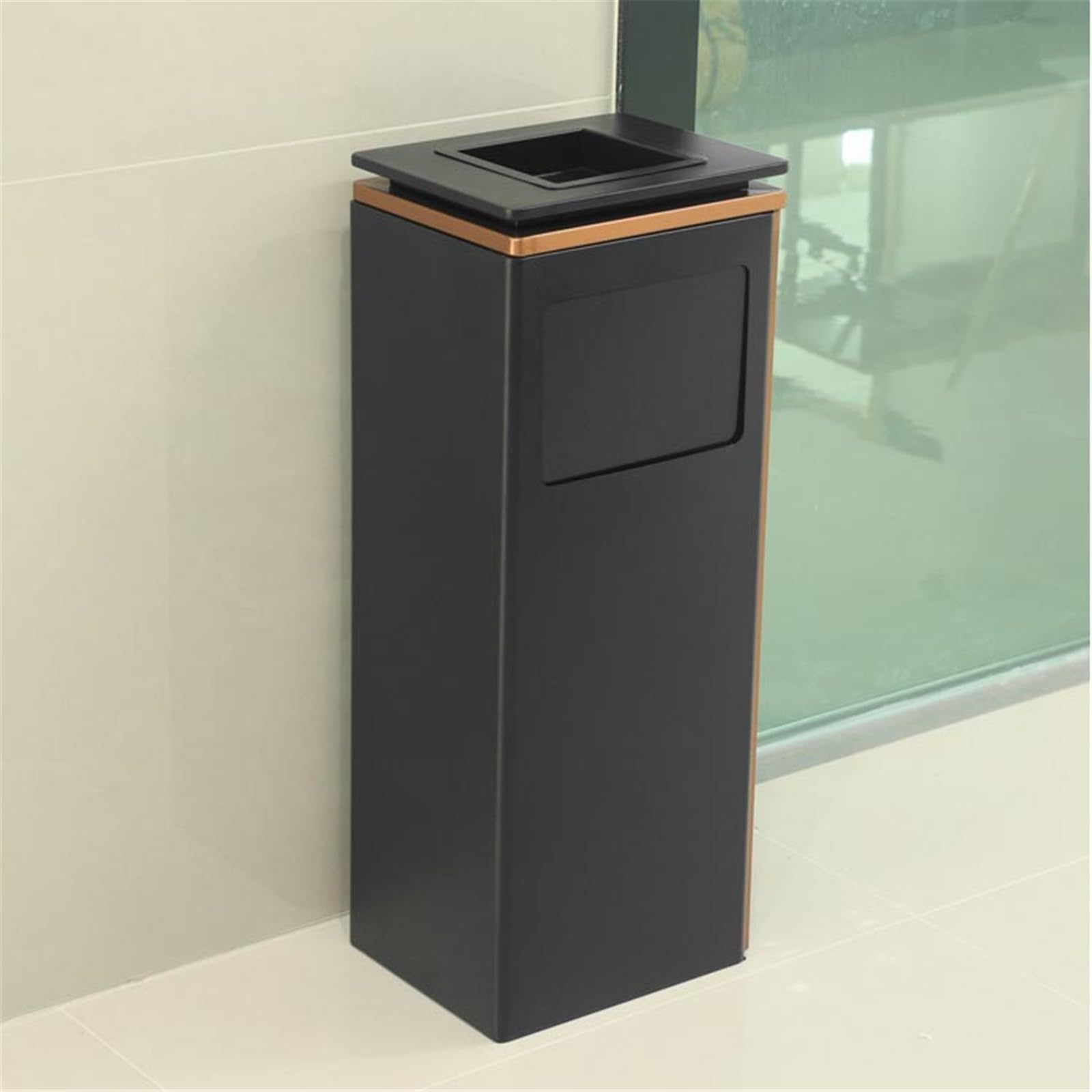 Inicio Papelera for interiores y exteriores, contenedor de basura acero inoxidable con cenicero, residuos comercial Papelera