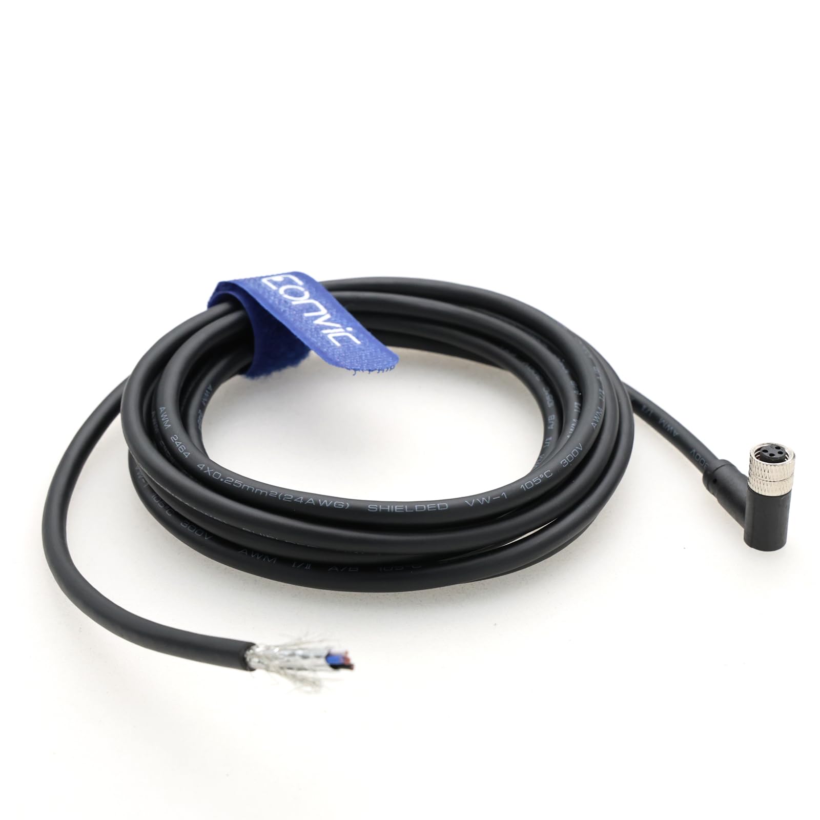 Eonvic Industrial M8 4 Pin A-Code Female Right Angle to Open Connector Molded Shielded Aviation Sensor Cable Waterproof IP67 Cat 5e High Flex Cable 3M - Image 2