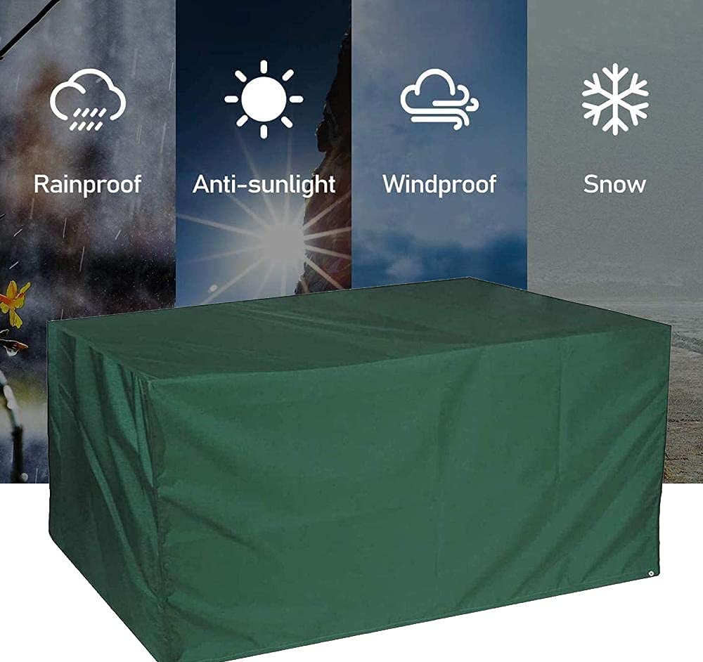 Pokrowiec na meble ogrodowe 420D, wytrzymały materiał Oxford, wodoodporny, wiatroszczelny, odporny na promieniowanie UV, pokrowiec na stół, zielony, 269 x 180 cm x 89 cm, pokrowiec na meble ogrodowe