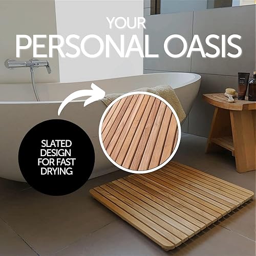 Miniatura 5 de Nordic Style - Tapete de ducha y baño de teca prémium para uso en interiores y exteriores, plataforma de madera antideslizante para spa, sauna,
