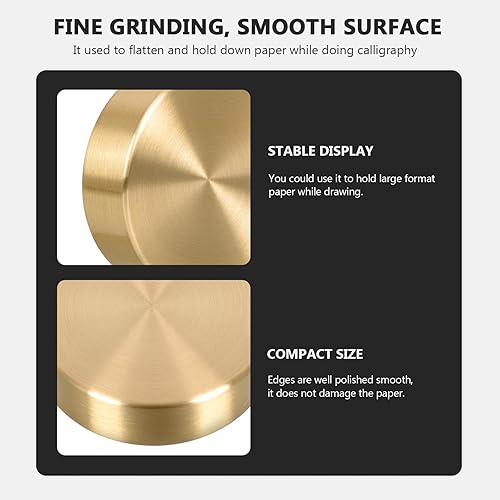 Miniatura 3 de Yardwe Pisapapeles de latón redondo bloque chino caligrafía pisapapeles Sumi dibujo pisapapeles latón pisapapeles escritorio hogar oficina