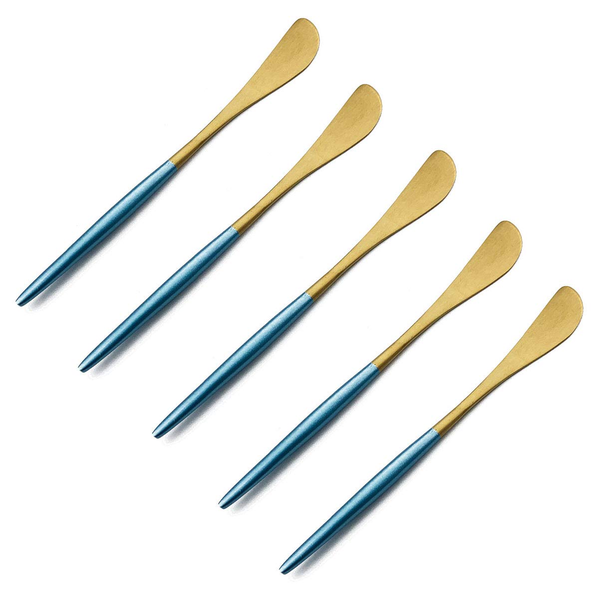 Gugrida Blue Handle Gold Flatware Set, Royal 5 Pieces Matte Blue Handle 18/10 Stainless Steel Butter Knife 6.8
