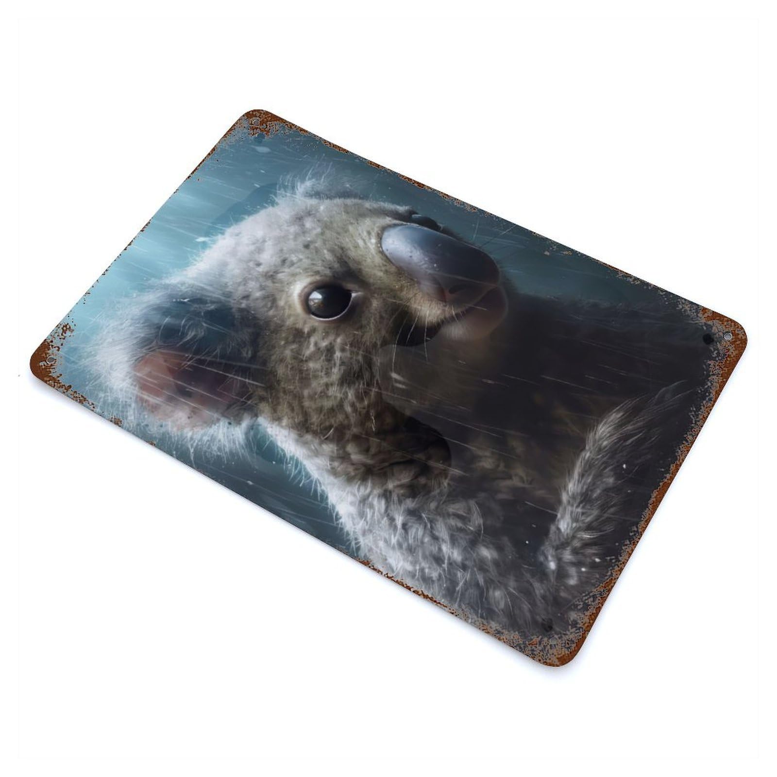 Cute Wet Koala 11.8"x7.9" Rusty Metal Tin Sign, Shabby Chic Decor for Bistro, Counter And Cafe Decor