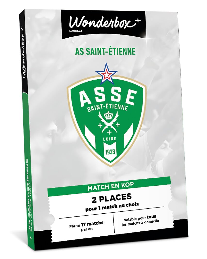 Wonderbox Connect - Coffret Cadeau - AS Saint-​Etienne Supporter - 2 places pour 1 match au choix - Parmi 17 matchs par an, valable pour tous les matchs à domicile - Validité 27 mois