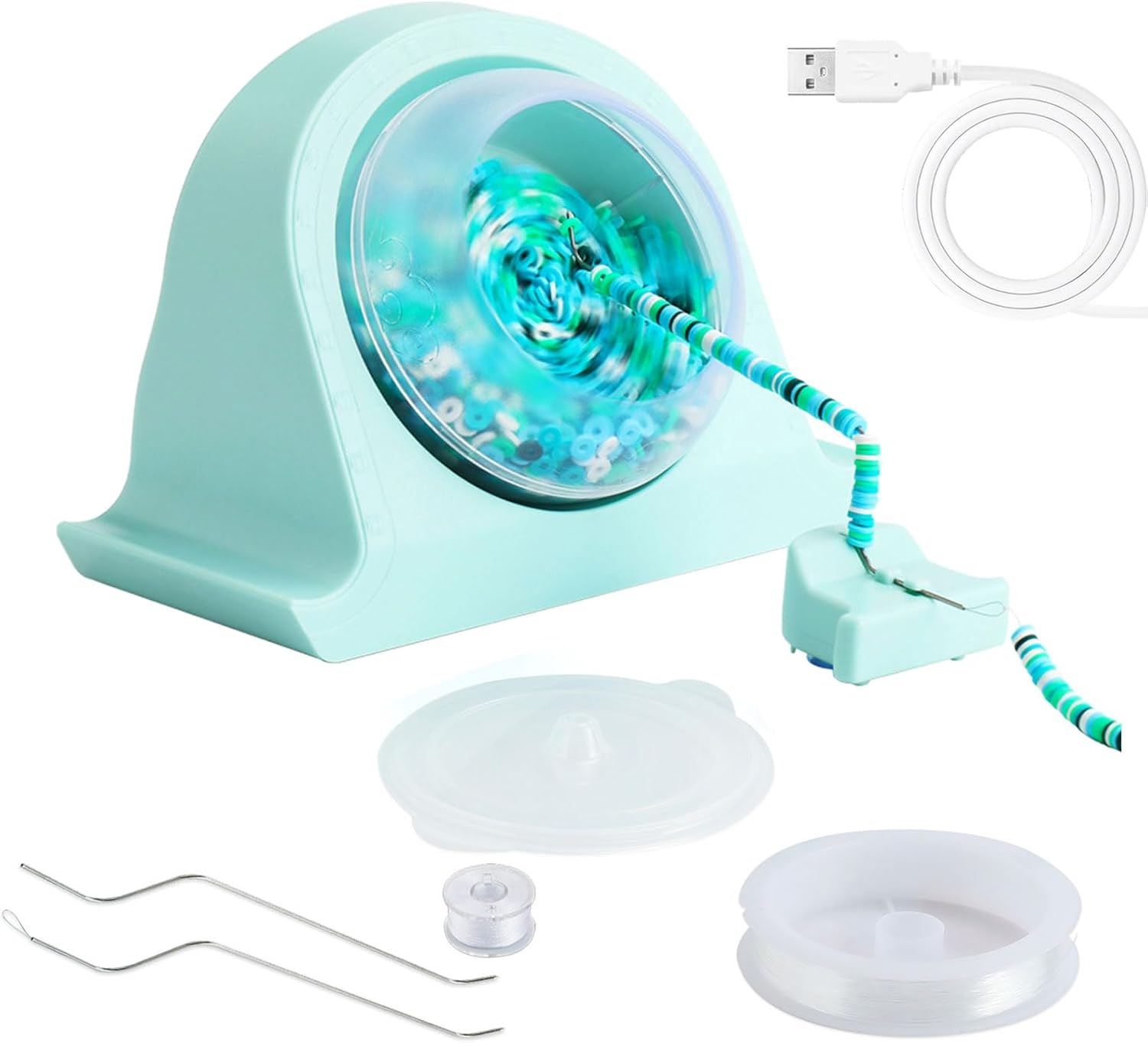 BUBEFSKD Innovative Bead Spinner Kit Electric Beads Stringing Machine Silicone Bowl with Thread Necklace Making Supplies Automatic Bead Spinner