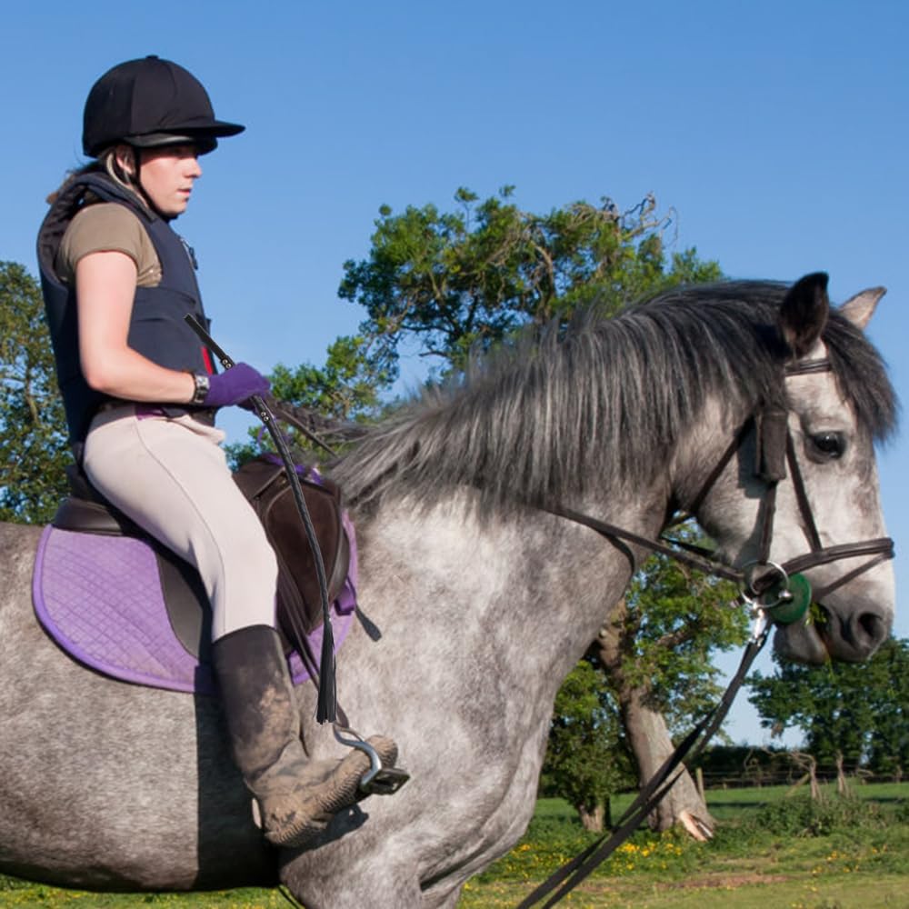 DONGKER Látigo de caballo, látigo de cuero con borlas y agarre trenzado, ligero para entrenamiento al aire libre, cosplay ecuestre