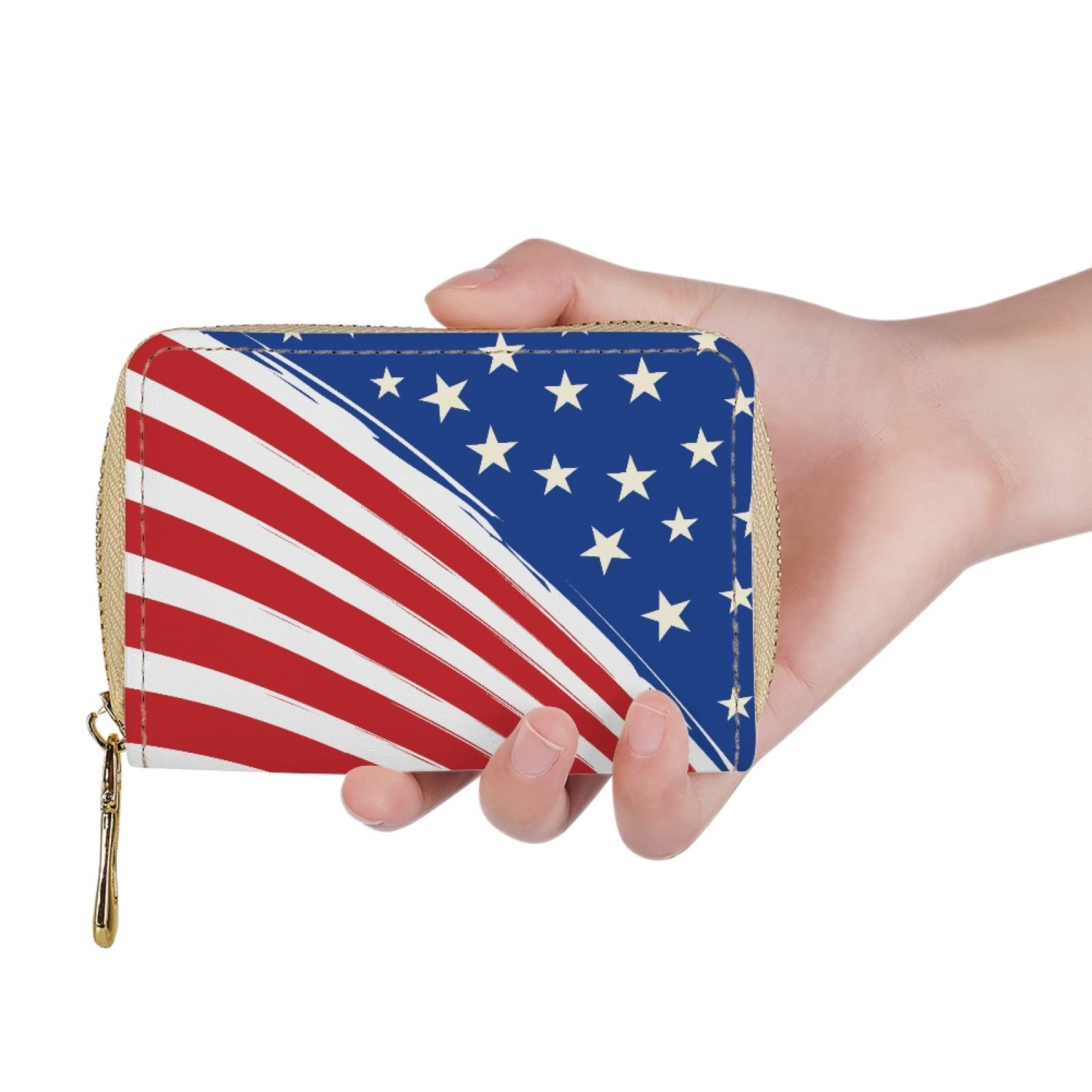 HUGS IDEA American Flag Print Women's Credit Card Holder,Small Leather Card Case Wallet for Men RFID Blocking Card Holder Wallet Coin Purse