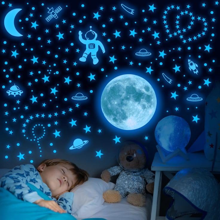 GC Wonderful Astromy Glow in The Dark Space Sky Stars of Vinyl Fluorescent Wall Stickers II 200+ Large & Big Free Size Radium Stickers for Kids Bedroom Night Glow Radium(Pack of 5)-image-30
