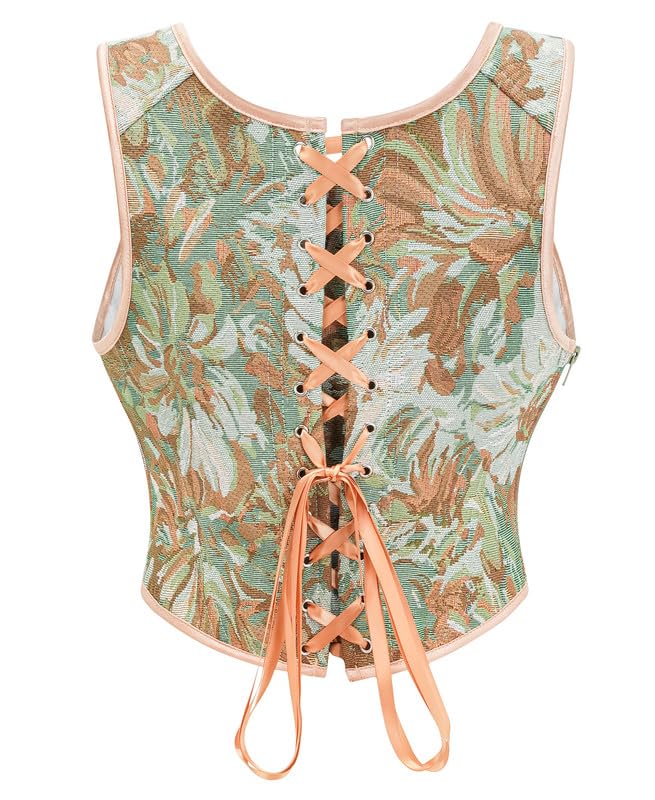 Image of Dreay Womens Vintage Asymmetrical Hem Overbust Corset Tie Front Lace-up Back Bustier Shapewear Top