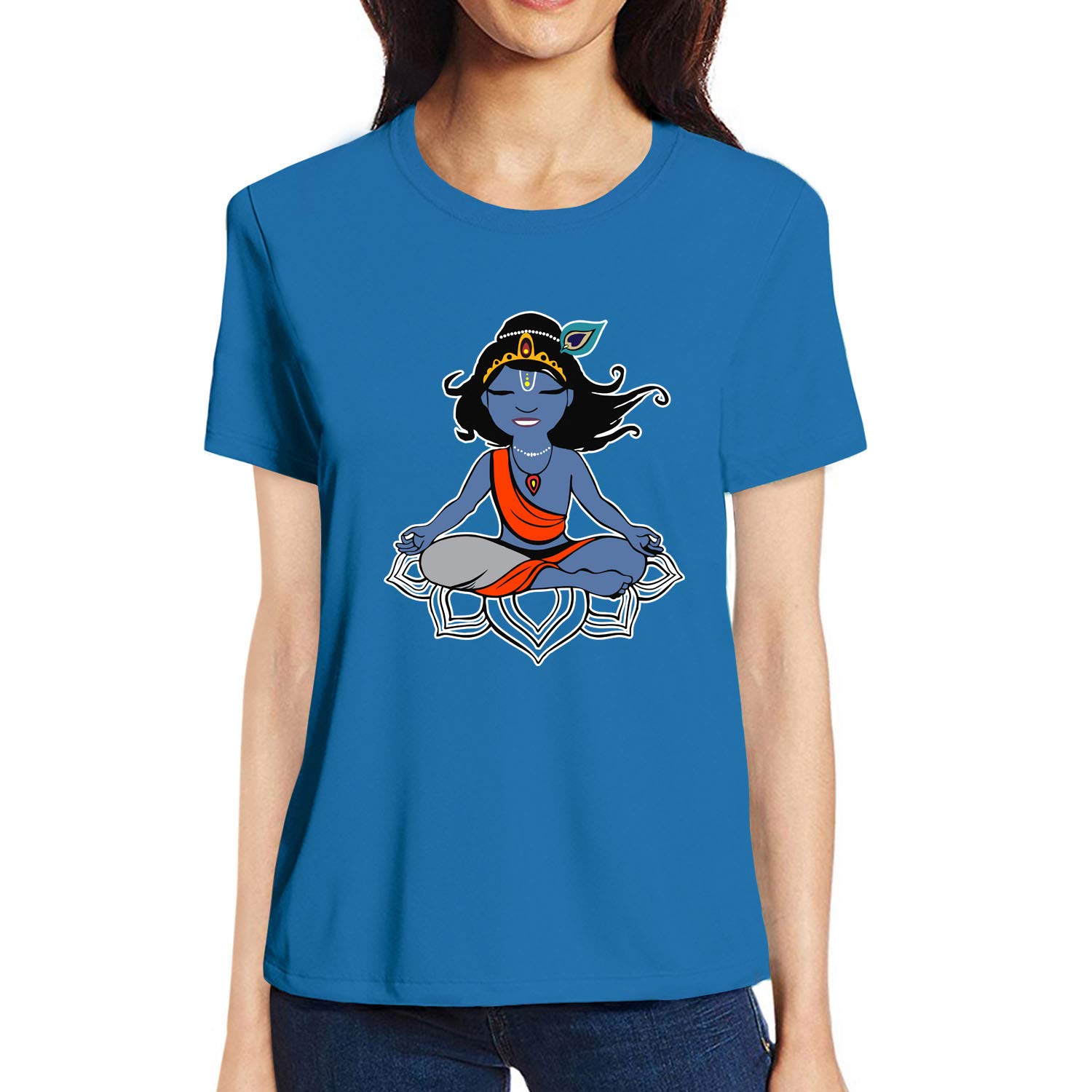Pooplu Women's Regular Fit Krishna Yoga Cotton Graphic Printed Round Neck Half Sleeves Multicolour Yoga Tshirt. Yoga, Gym, Exercise, Fitness, Symbol Pootlu Tshirts-image-47